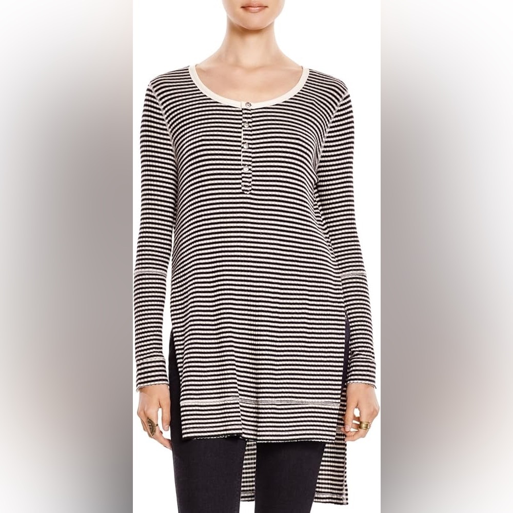 Free People Thermal Tunic Black & Cream Stripes